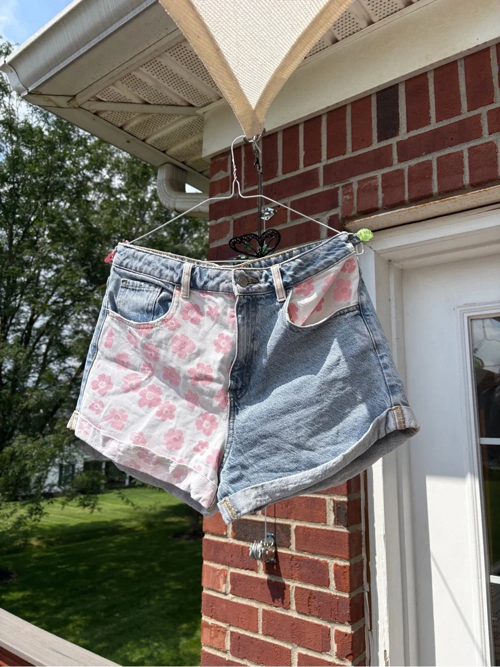 PacSun Two-Tone Floral Patch Denim Shorts